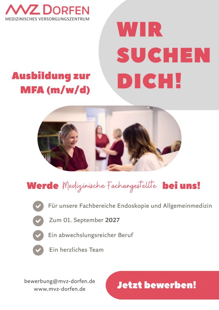 Sie sehen einen Flyer für eine Ausbildungsstelle als MFA